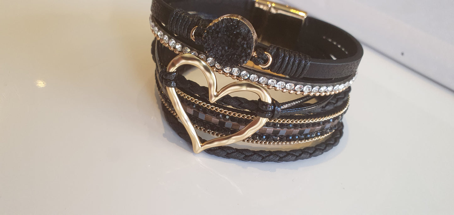 Heart Black Magnetic Cuff Bracelet