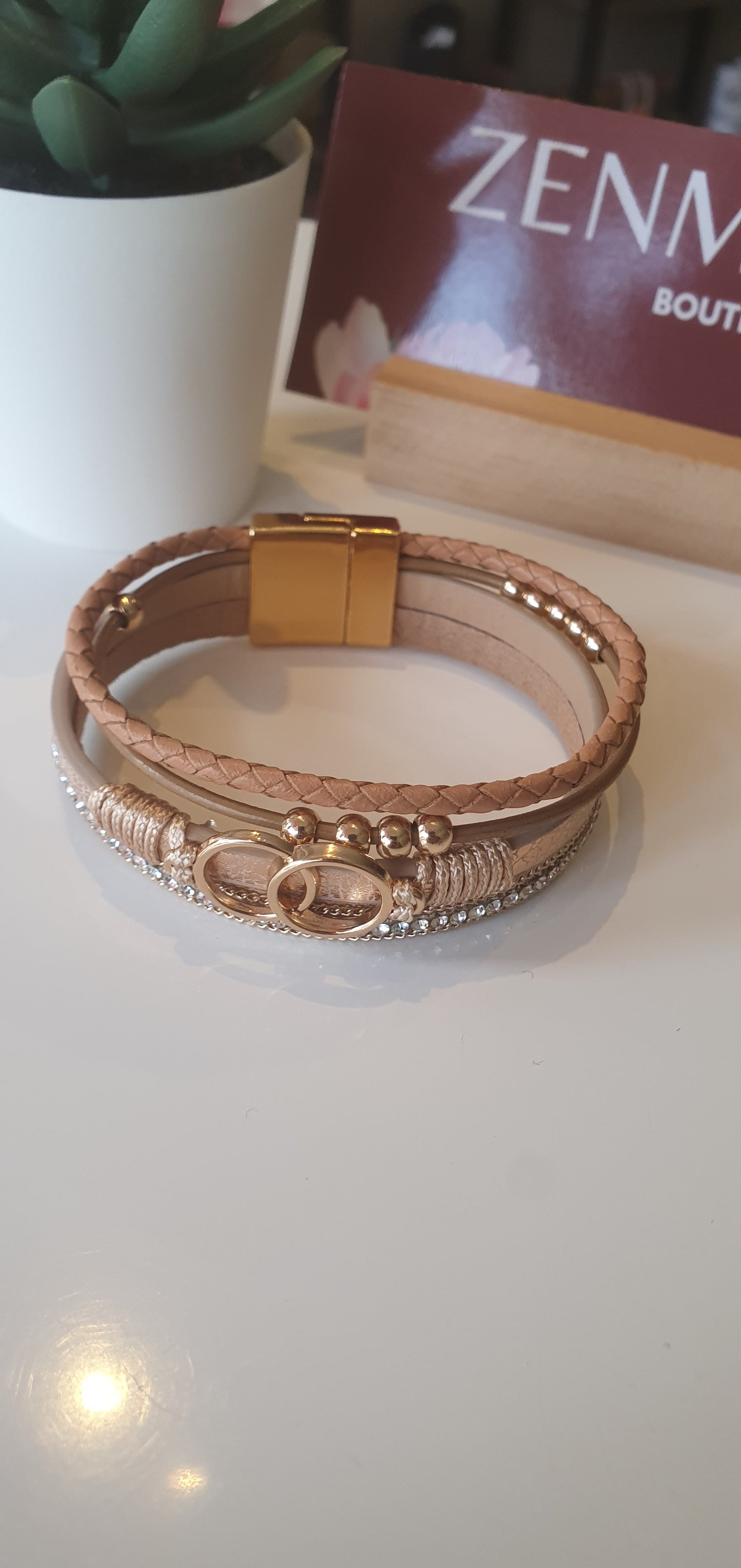 Ring Magnetic Wrap Bracelet in tan