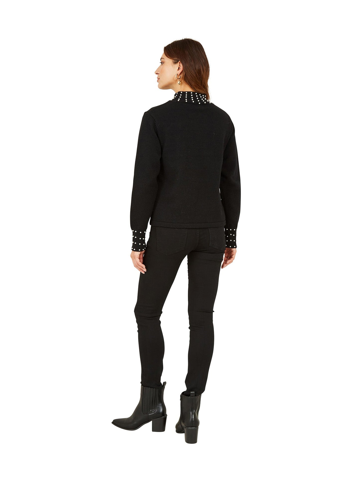 Mela Black Pearl Detail High Neck Jumper
