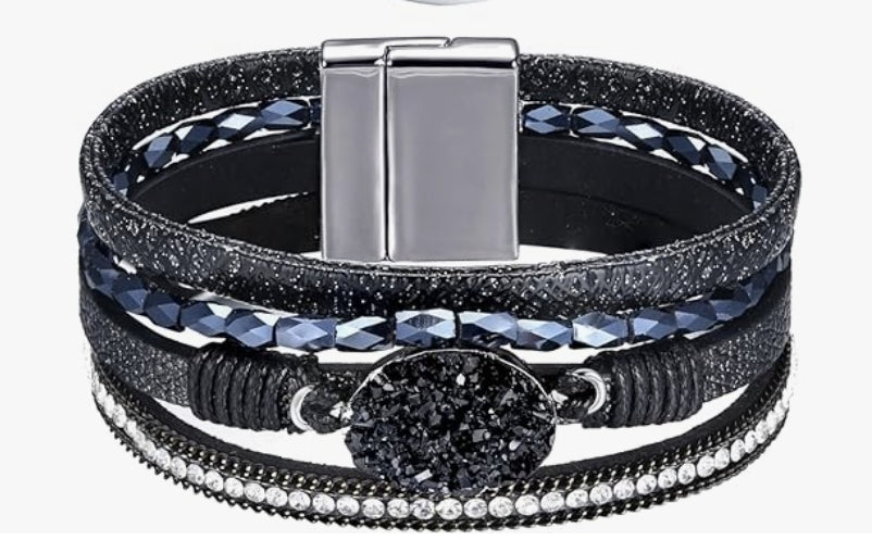 Gemstone black magnetic bracelet