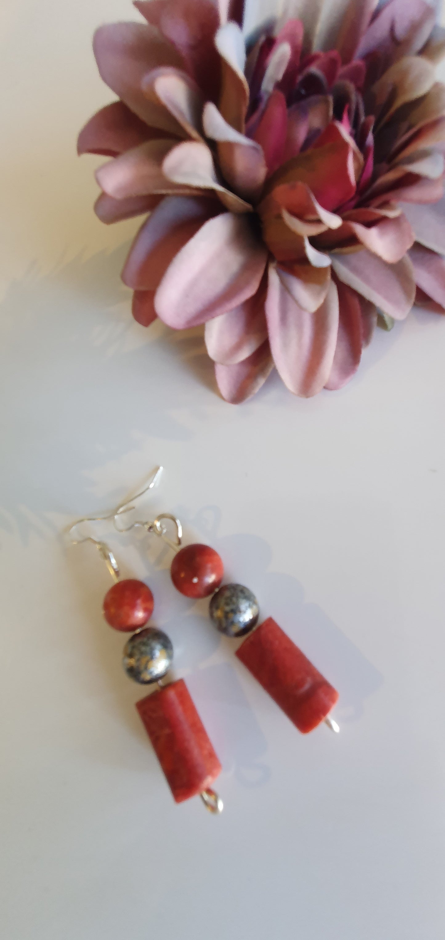 Red Bespoke Silver Earrings