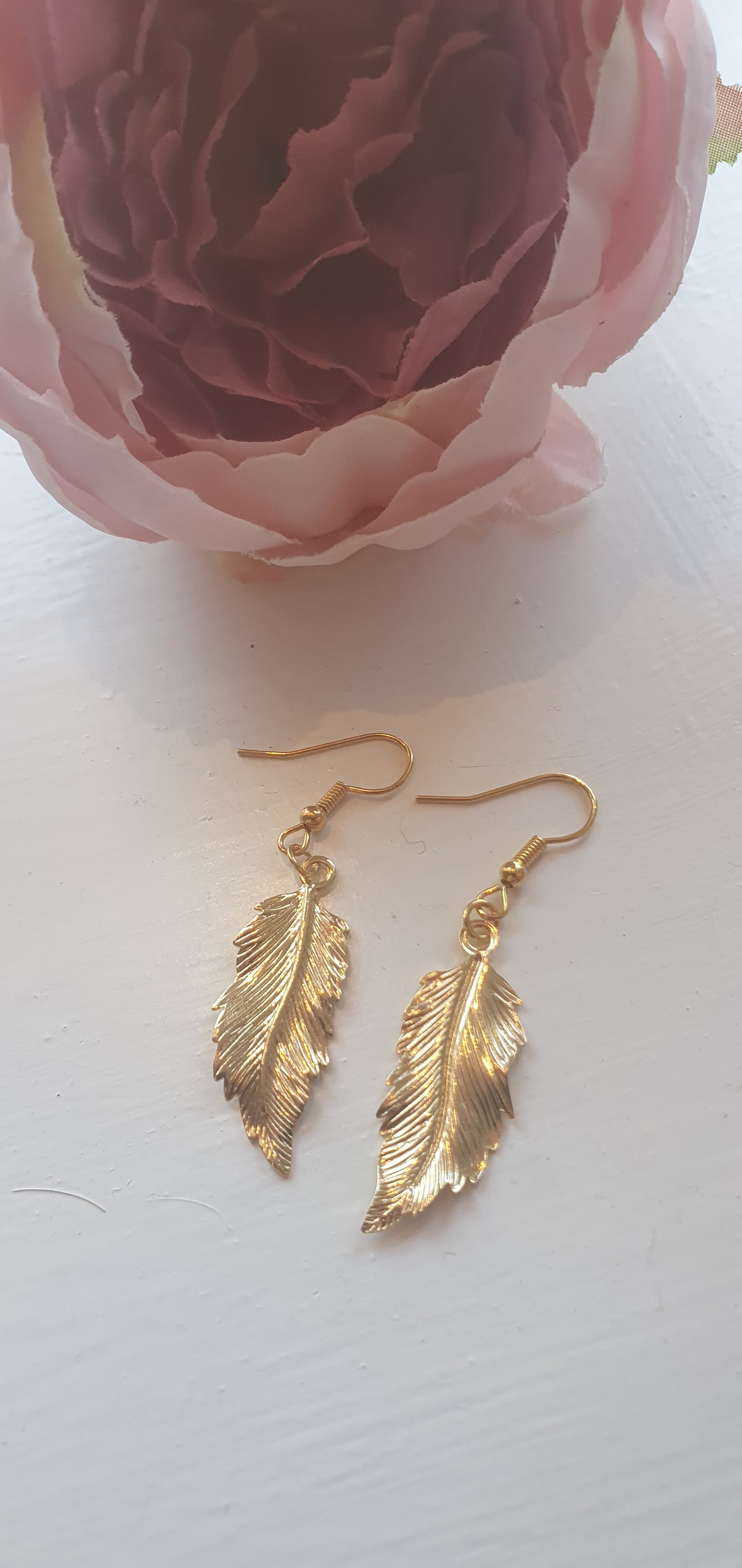 Gold feather earrings 18k gold plated