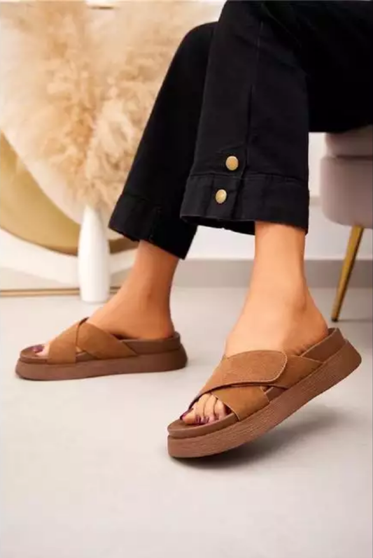 Camel Strap Slider Sandals