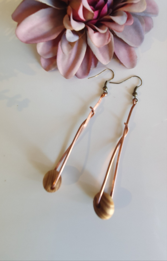 Wooden Twist Copper Earrings