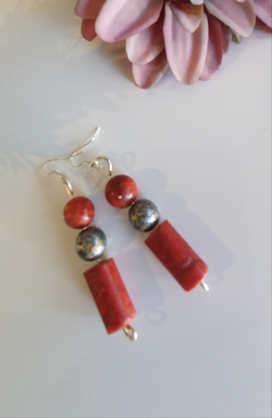 Red Bespoke Silver Earrings