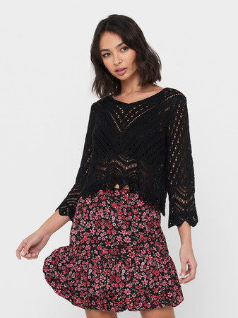 JDY Crochet Pullover Knit Jumper in Black BACK SOON