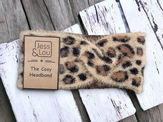 Cosy leopard knit headband warmer