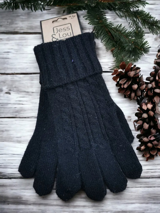 Cosy Black Cable Knitted Gloves