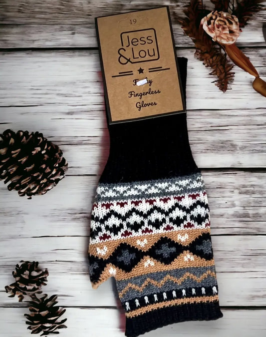 Nordic Black Fingerless Gloves