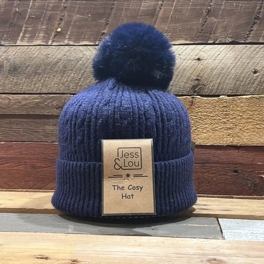 Cosy Knitted Navy Bobble hat