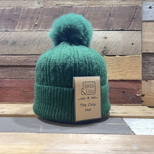 Cosy Pine Green Bobble hat