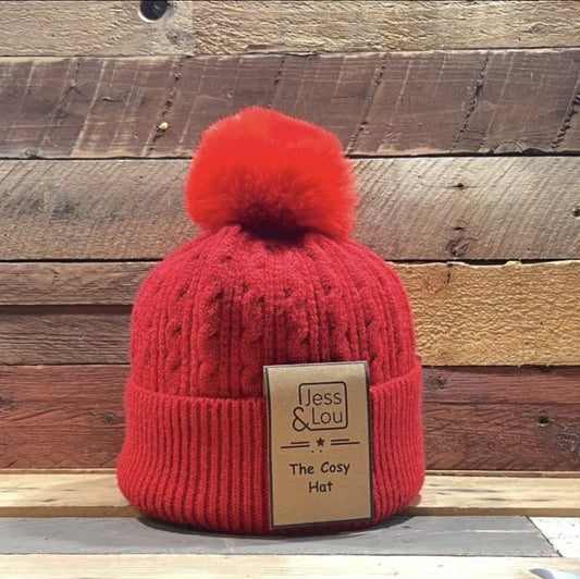 Cosy Red Bobble hat