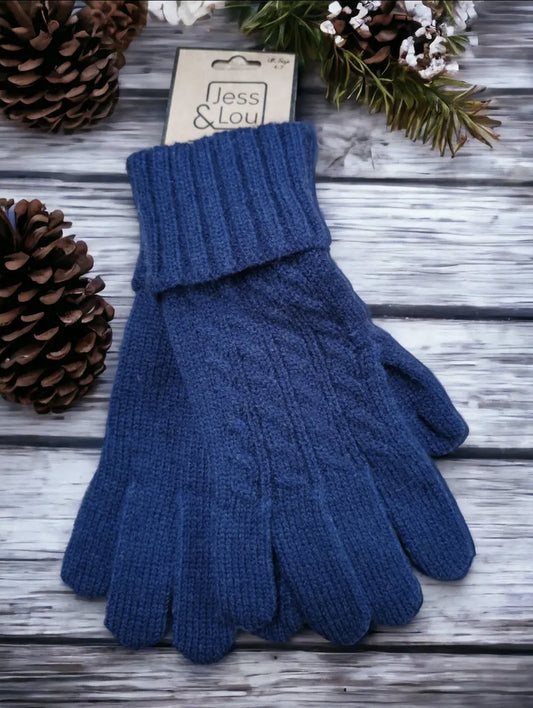 Cosy Navy Cable Knitted Gloves
