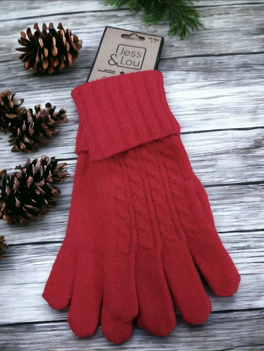 Cosy Red Cable Knitted Gloves