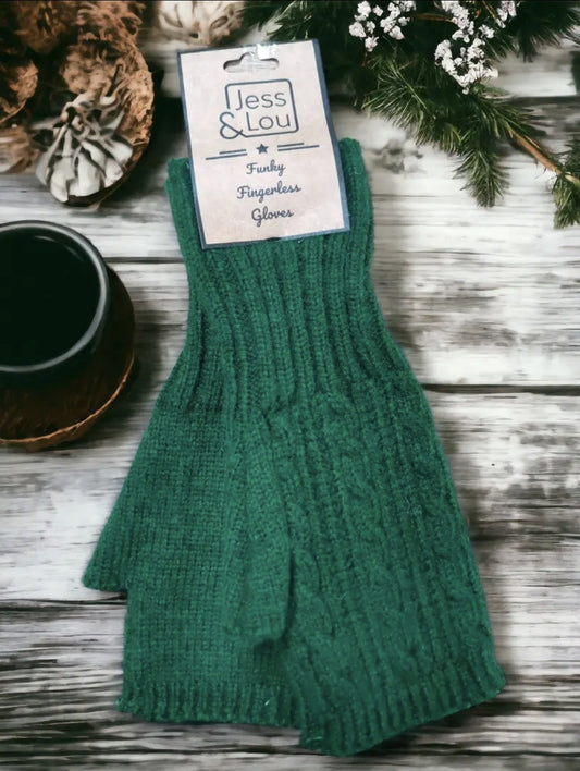 Pine Green Cable Knit Fingerless Gloves