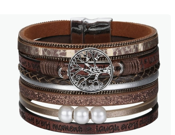 Tree of Life Magnetic Wrap Bracelet in Brown