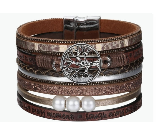 Tree of Life Magnetic Wrap Bracelet in Brown