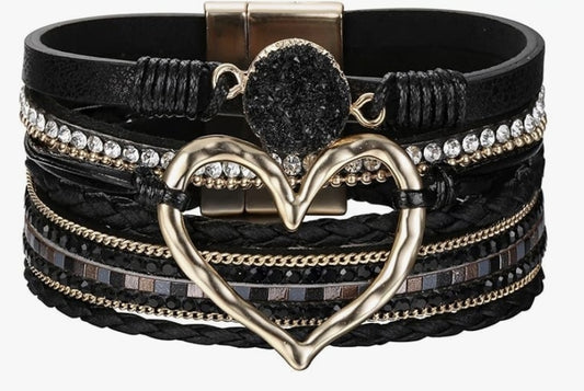 Heart Black Magnetic Cuff Bracelet
