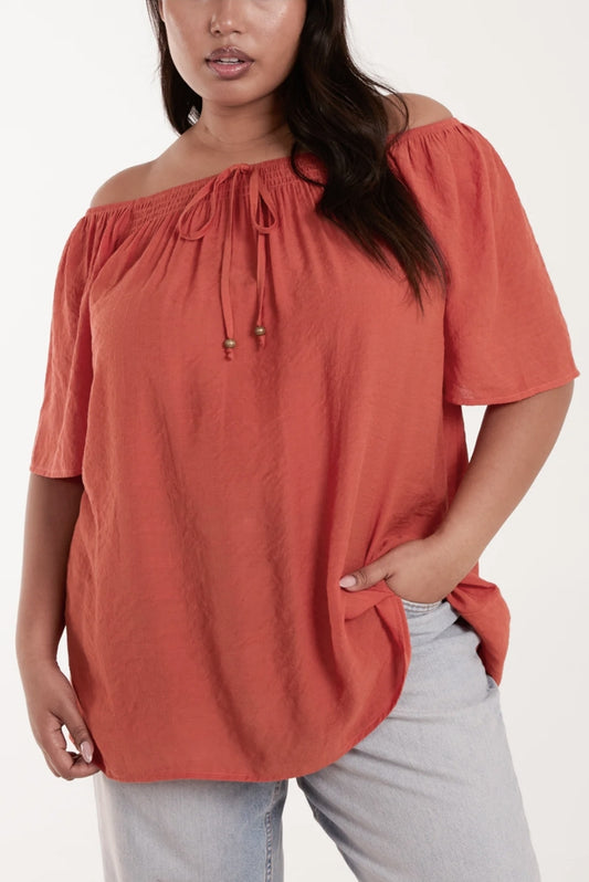 Curve Bardot Orange Swing Top