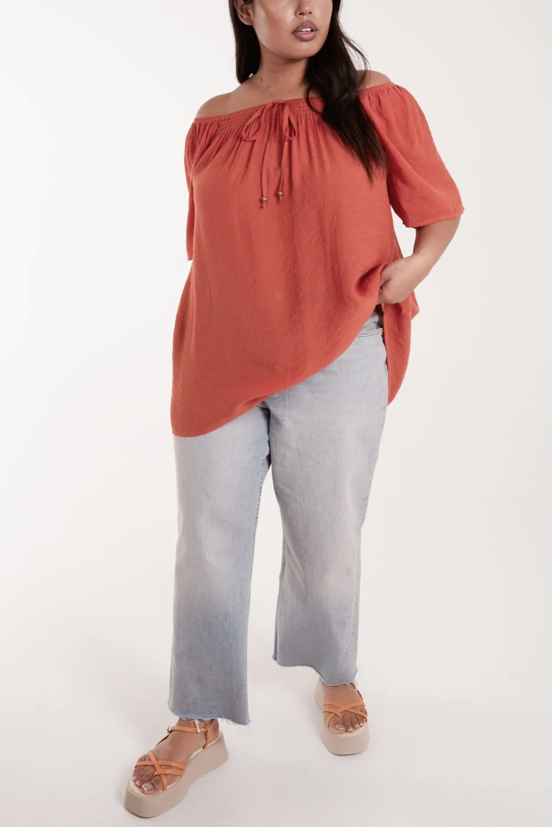 Curve Bardot Orange Swing Top
