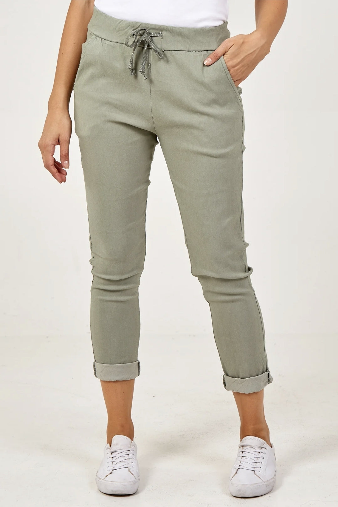Khaki Magic Cropped Trousers