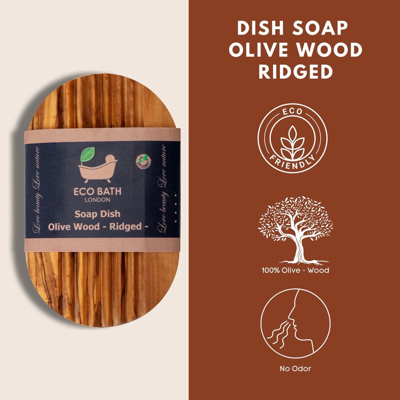 Eco Bath London Olive Wood Ridged Soap Dish