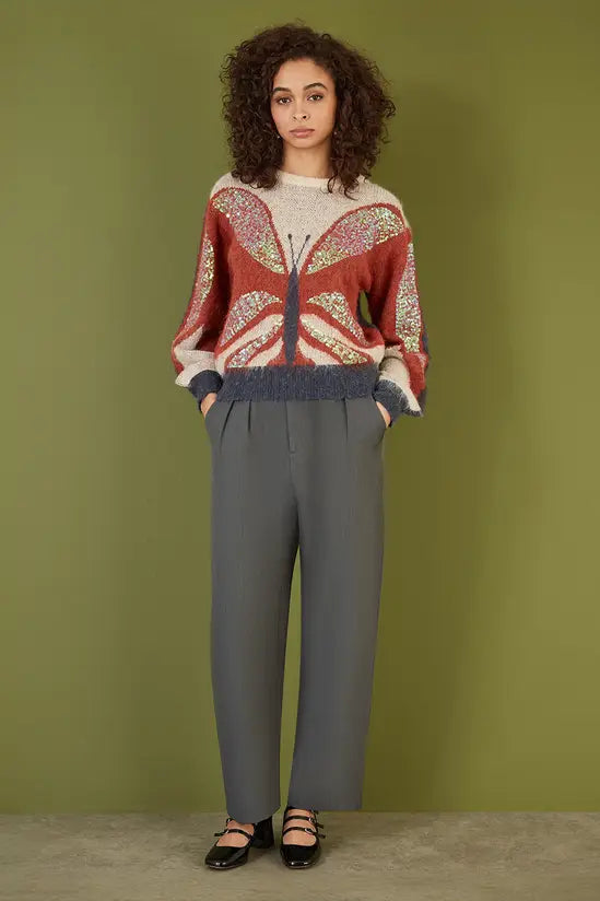 Yumi Cream Butterfly Sequin Knitted Jumper