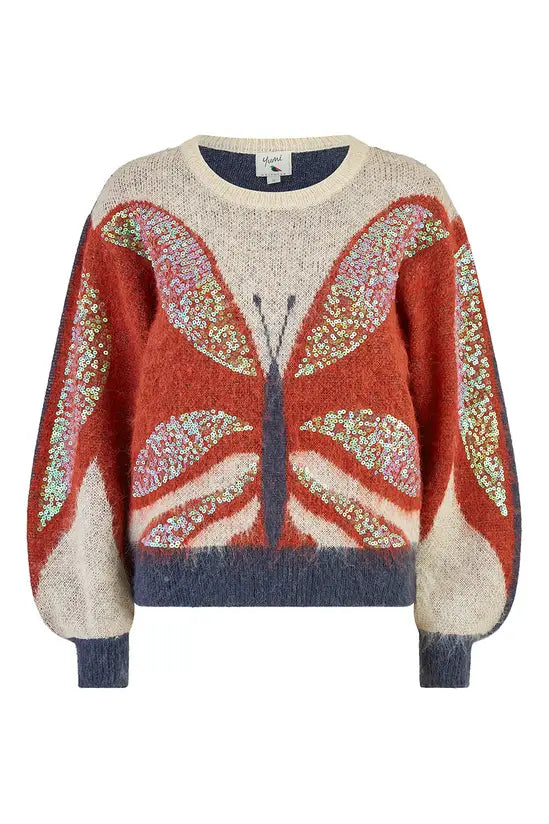 Yumi Cream Butterfly Sequin Knitted Jumper
