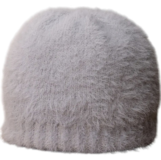 Fluffy Grey Beanie Hat
