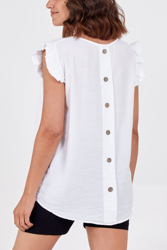 Linen Look Button Back Top