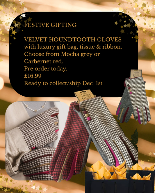 Luxury Houndtooth Glove includes gift bag, tissue & ribbon
