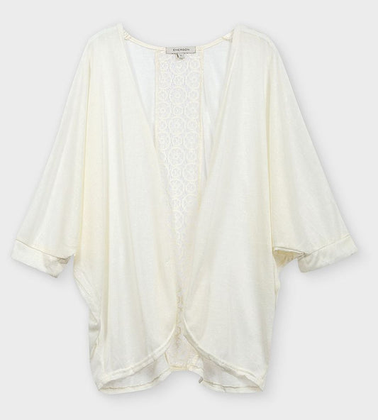 Lace Panel Batwing Kimono in Ivory