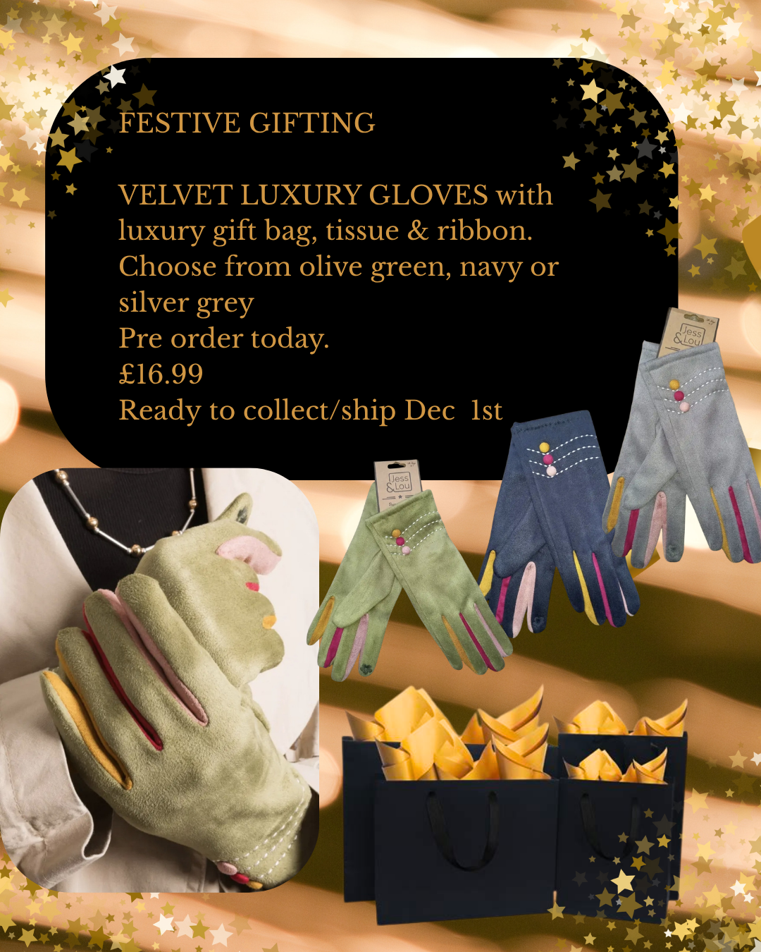 Luxury Velvet Glove includes gift bag, tissue & ribbon