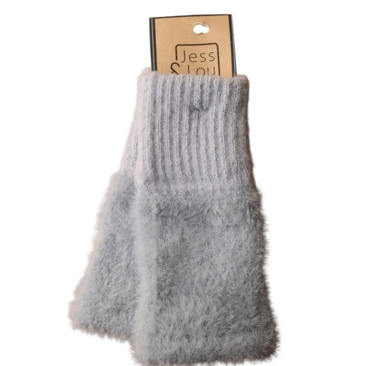 Fluffy Grey Fingerless Gloves