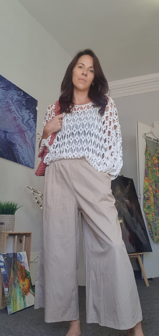 Cotton Poplin Stone Cropped Trousers