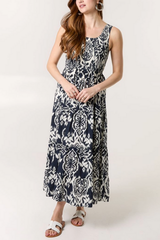 Navy Shirred Top Olivia Dress