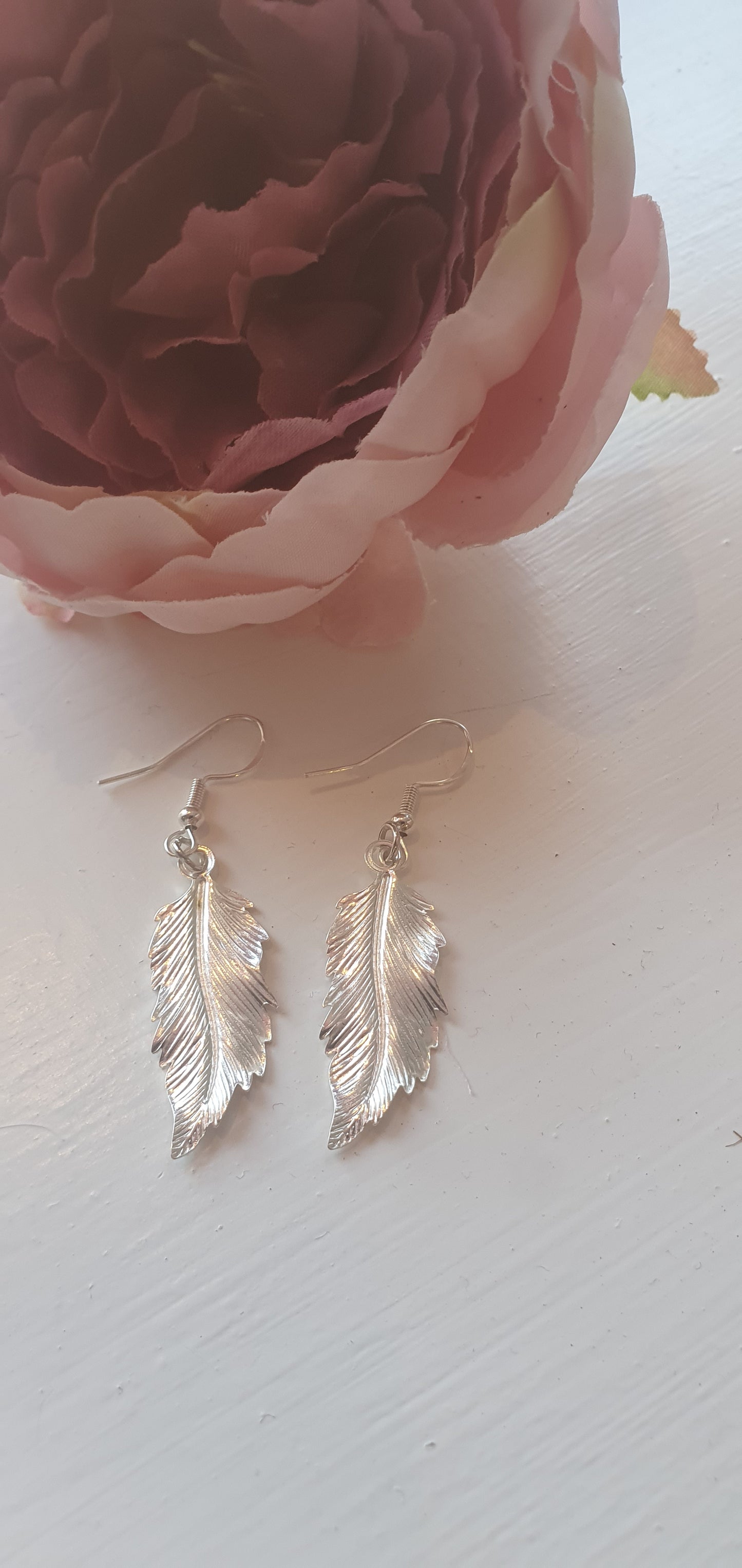 Silver Feather Earrings.  Sterling silver hooks