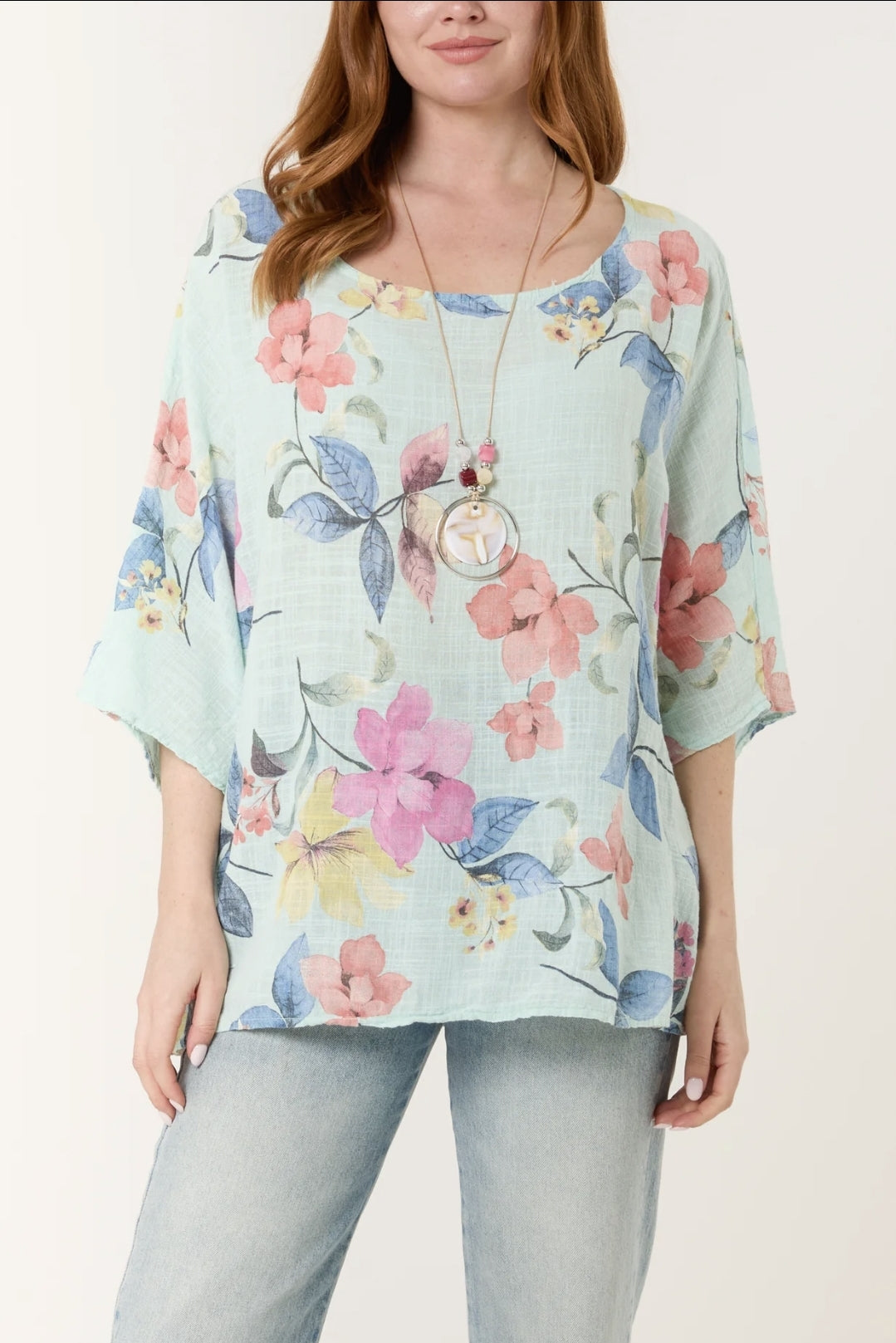 Aqua Pure Cotton Top with Necklace