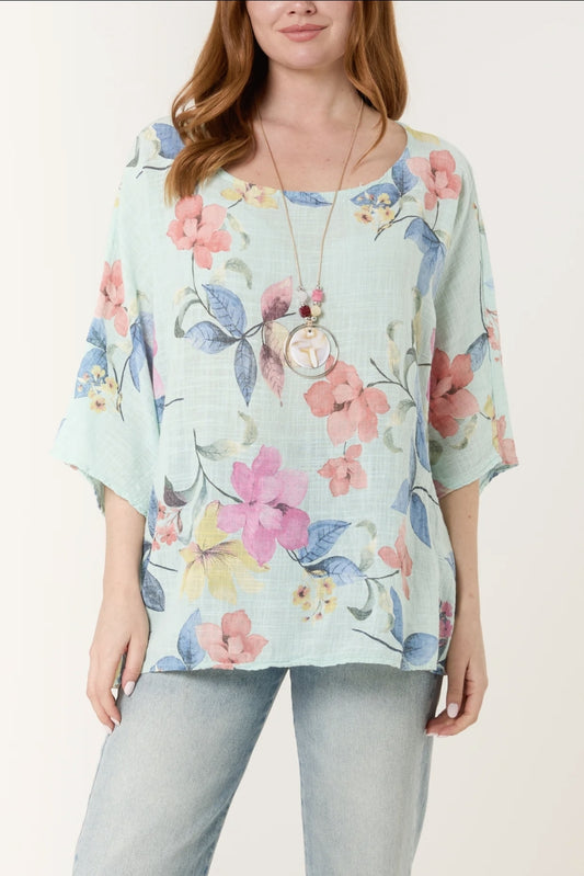 Aqua Pure Cotton Top with Necklace