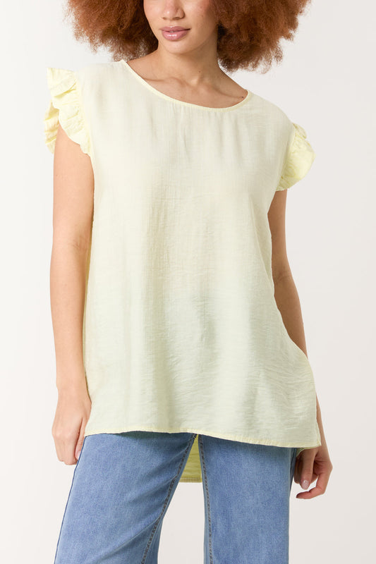 Lemon Linen Look Button Top