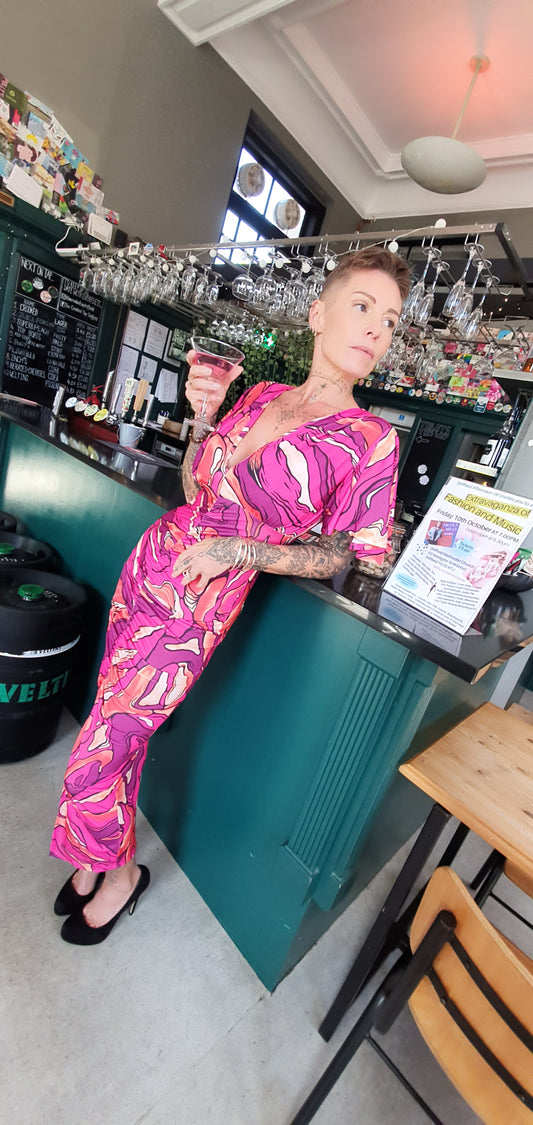 Fuscia Angel Sleeve Dress