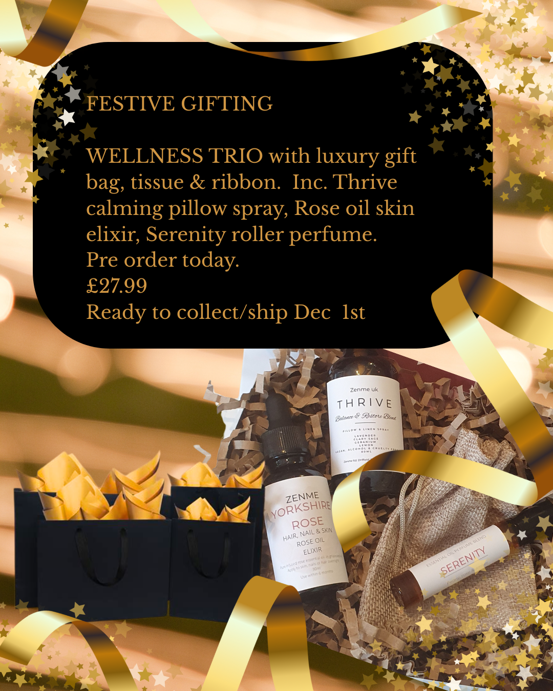 Wellness Trio Gift Set includes gift bag, tissue & ribbon