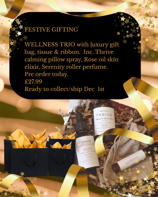 Wellness Trio Gift Set includes gift bag, tissue & ribbon