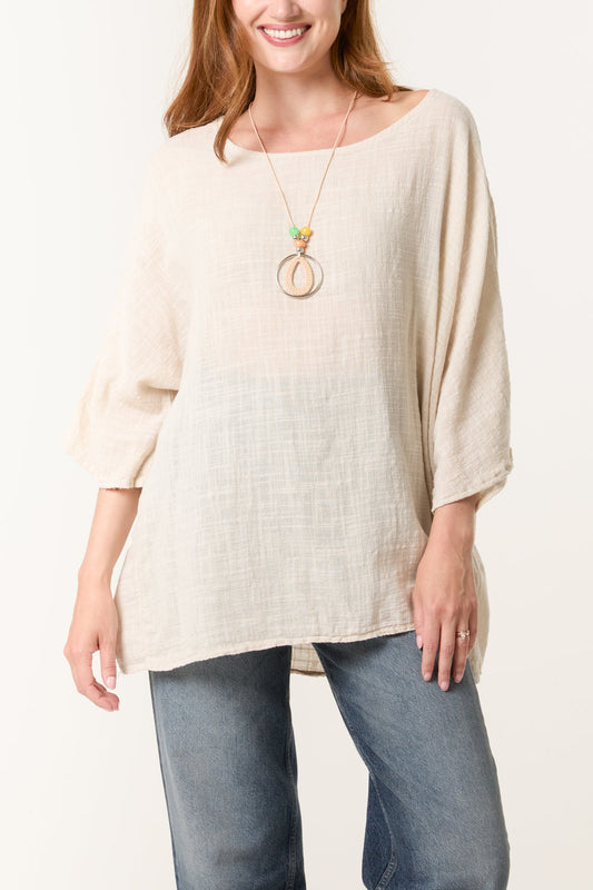 Cotton Floaty Fawn Top with Necklace