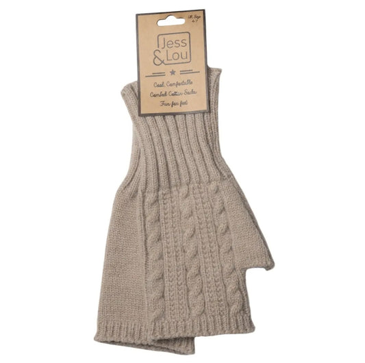 Oatmeal Cableknit Fingerless Gloves