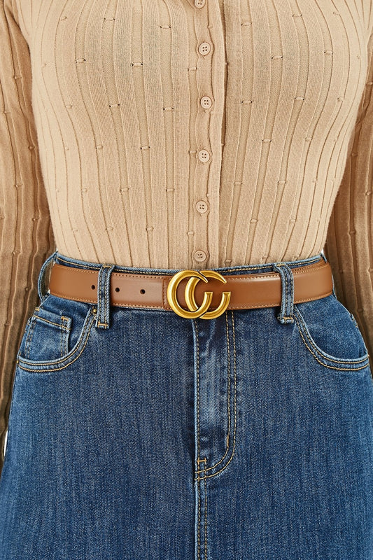 Yumi Brown Gold Buckle Circle Belt