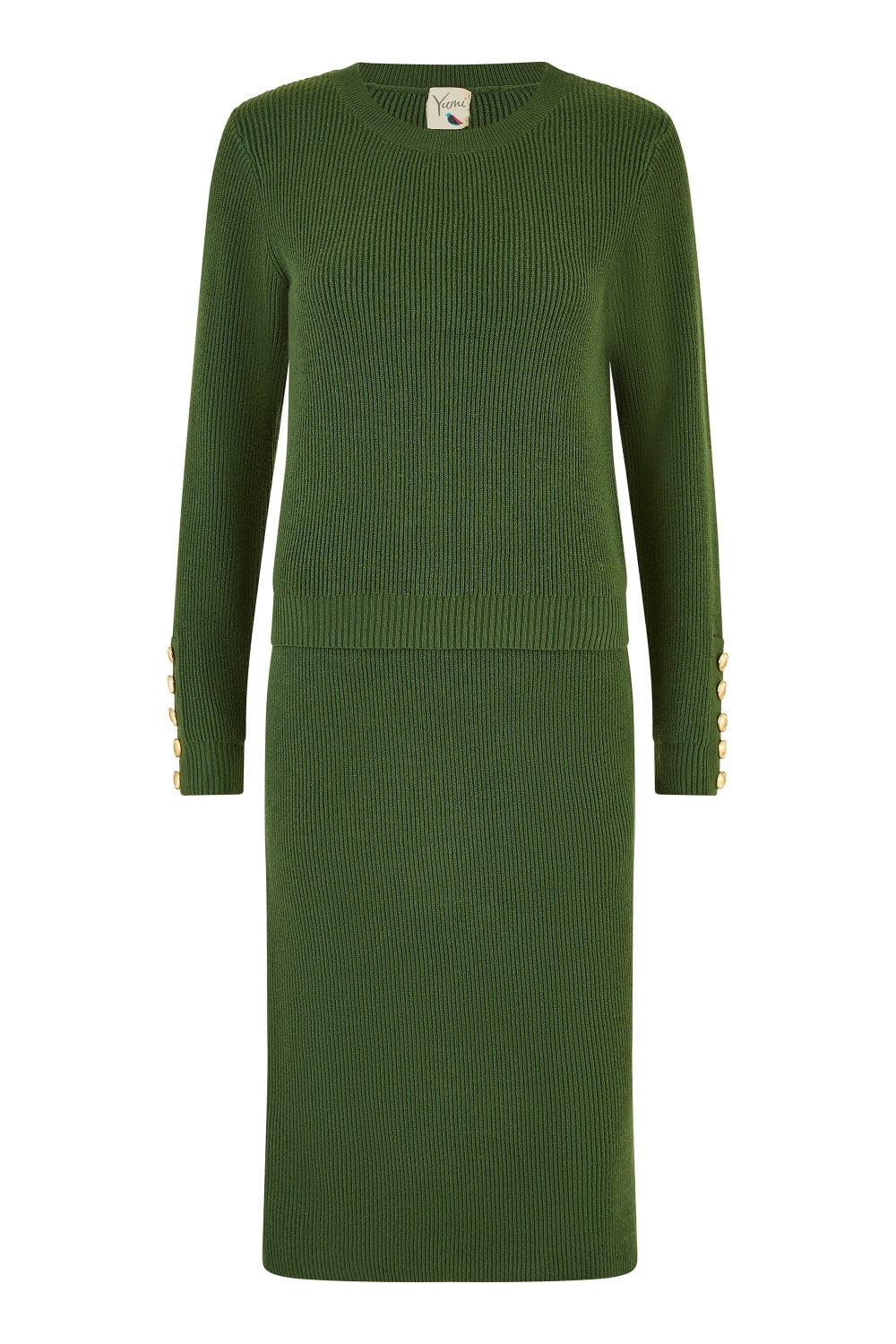 Yumi Green Rib Knitted Midi Column Skirt